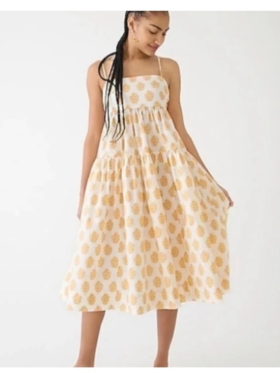 J. Crew Dresses & Skirts - J.Crew Cottagecore Tiered Midi Dress Tie Back Floral Yellow White NWT Size 6